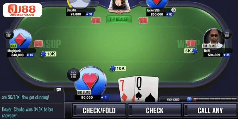 Bàn chơi Poker J88 luôn rất sôi động, hấp dẫn.